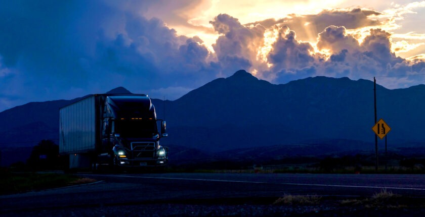 Sleeper semi-truck in the early morning Arizona desert